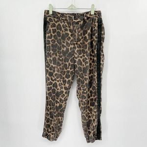 Pam & Gela‎ Cropped Pants Leopard Print Pinstripe Size M Tapered Leg Buttons